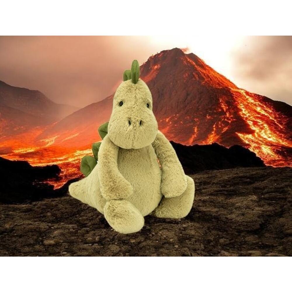 Jellycat Bashful Dino Plush 12in Green Dinosaur Stuffed Toy NWT w Dust Bag